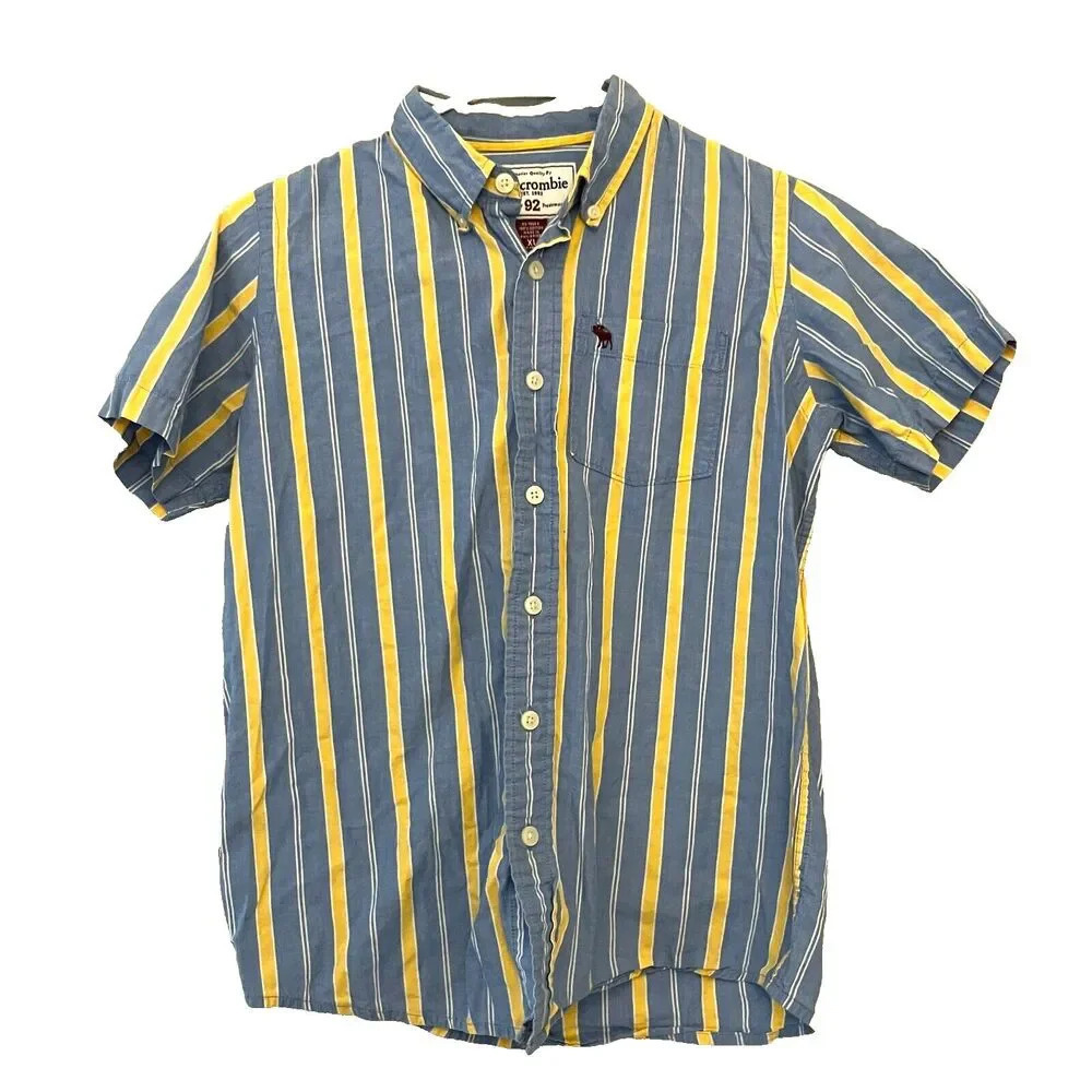 Abercrombie Boy Blue Yellow Striped Button Down Shirt  XL Preppy Academia Church